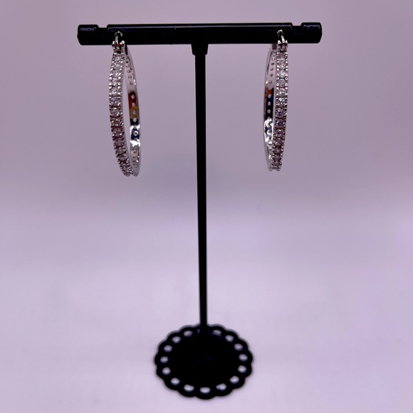 Sterling Silver CZ Hoop Earrings - Picture 1 of 5